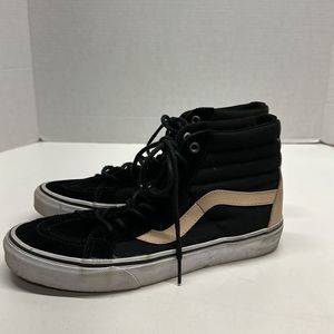 Vans High Top Hi-Top Sneakers Suede Black Tan Shoe Women's Size 9 or Men's 7.5